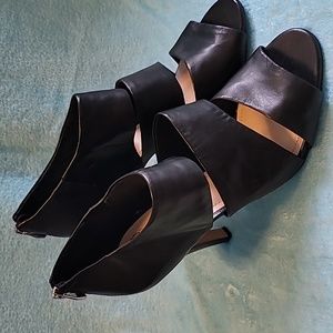 Vince Camuto Karmi Leather, Black Open toe Bootie, Size 10. Back Zipper.